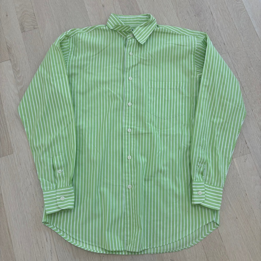 Ralph Lauren Button Down Shirt Womens 8 Green White Striped Excellent RL Logo